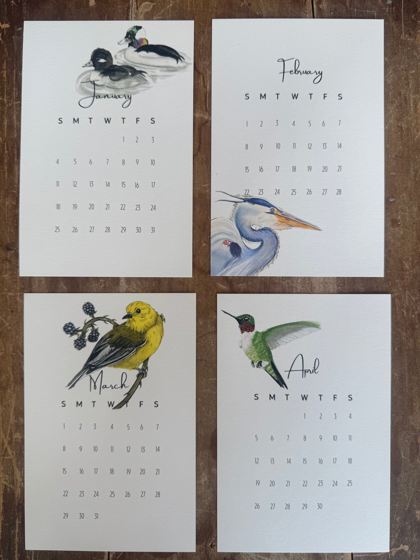 Watercolor Bird Mini Desk Calendar