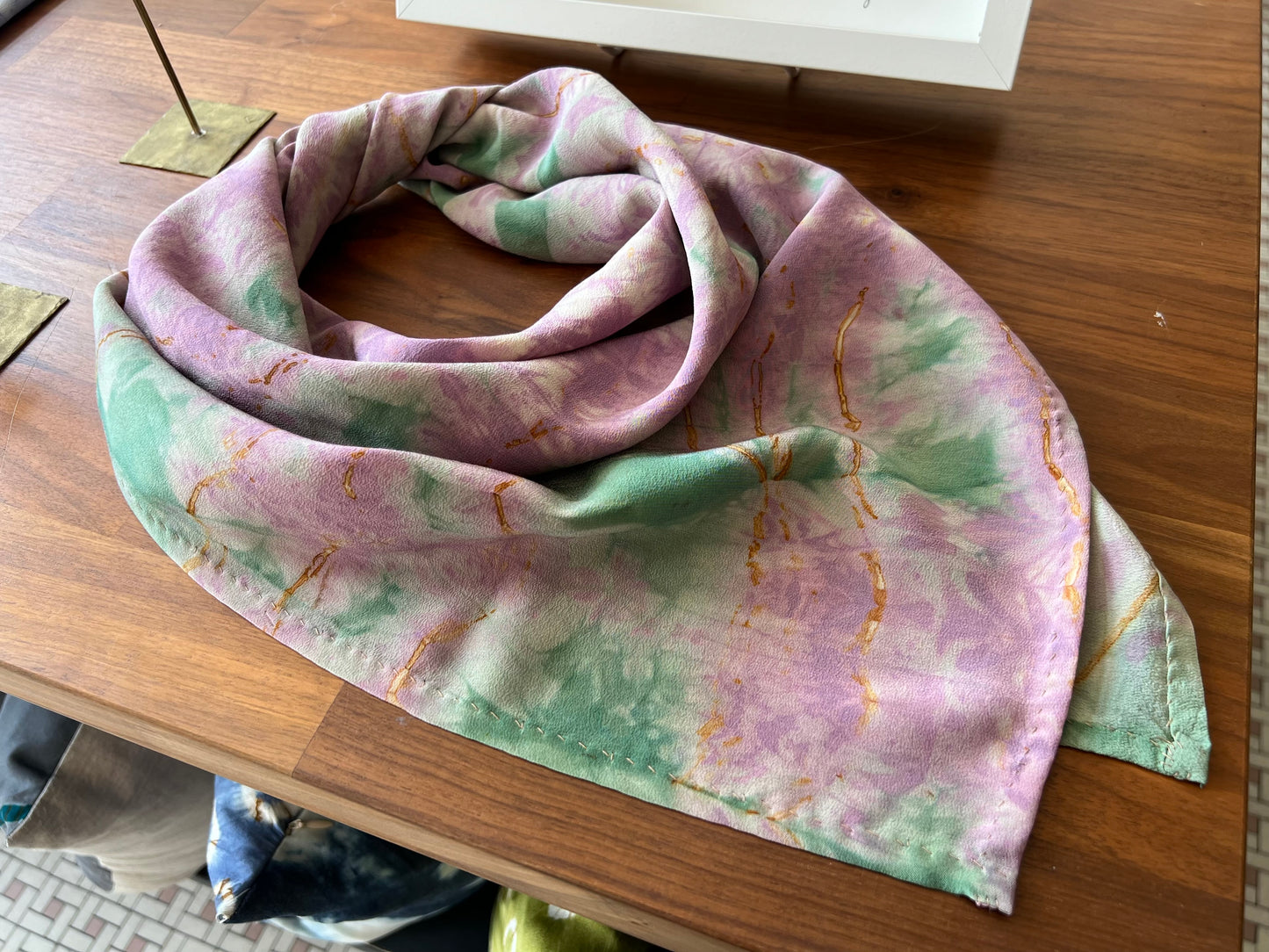 Silk Scarf - Green and Lilac