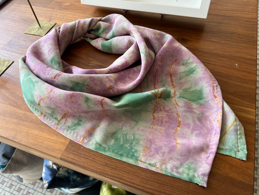Silk Scarf - Green and Lilac