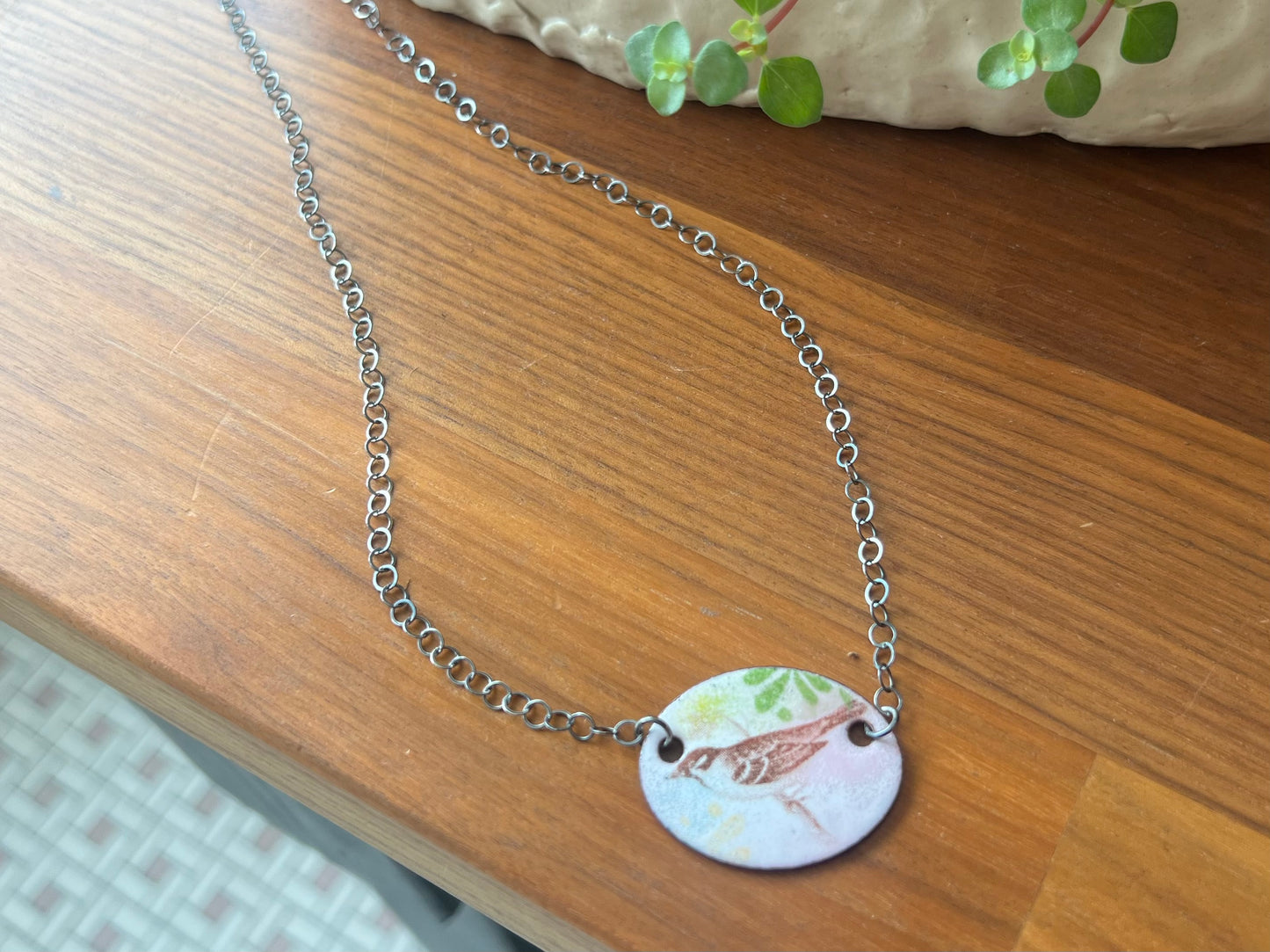 Enamel Copper Necklace - Sparrow