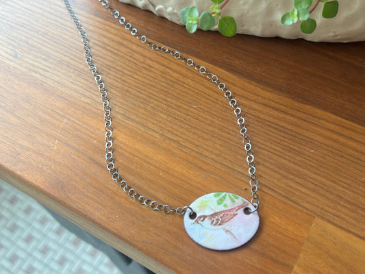 Enamel Copper Necklace - Sparrow