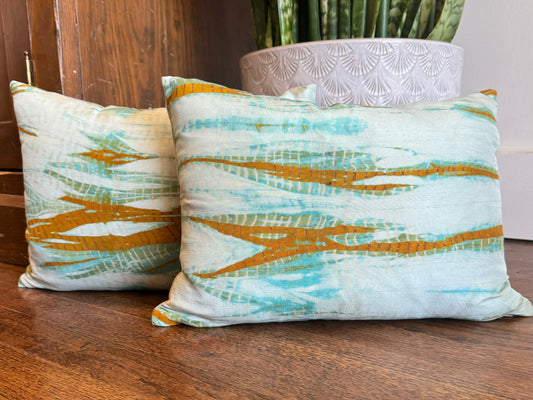 Hand Dyed Silk Pillow - Turquoise and Gold