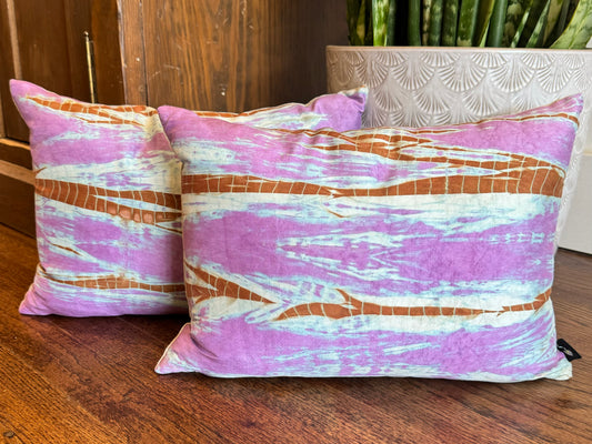 Hand Dyed Silk Pillow - Lilac and Gold