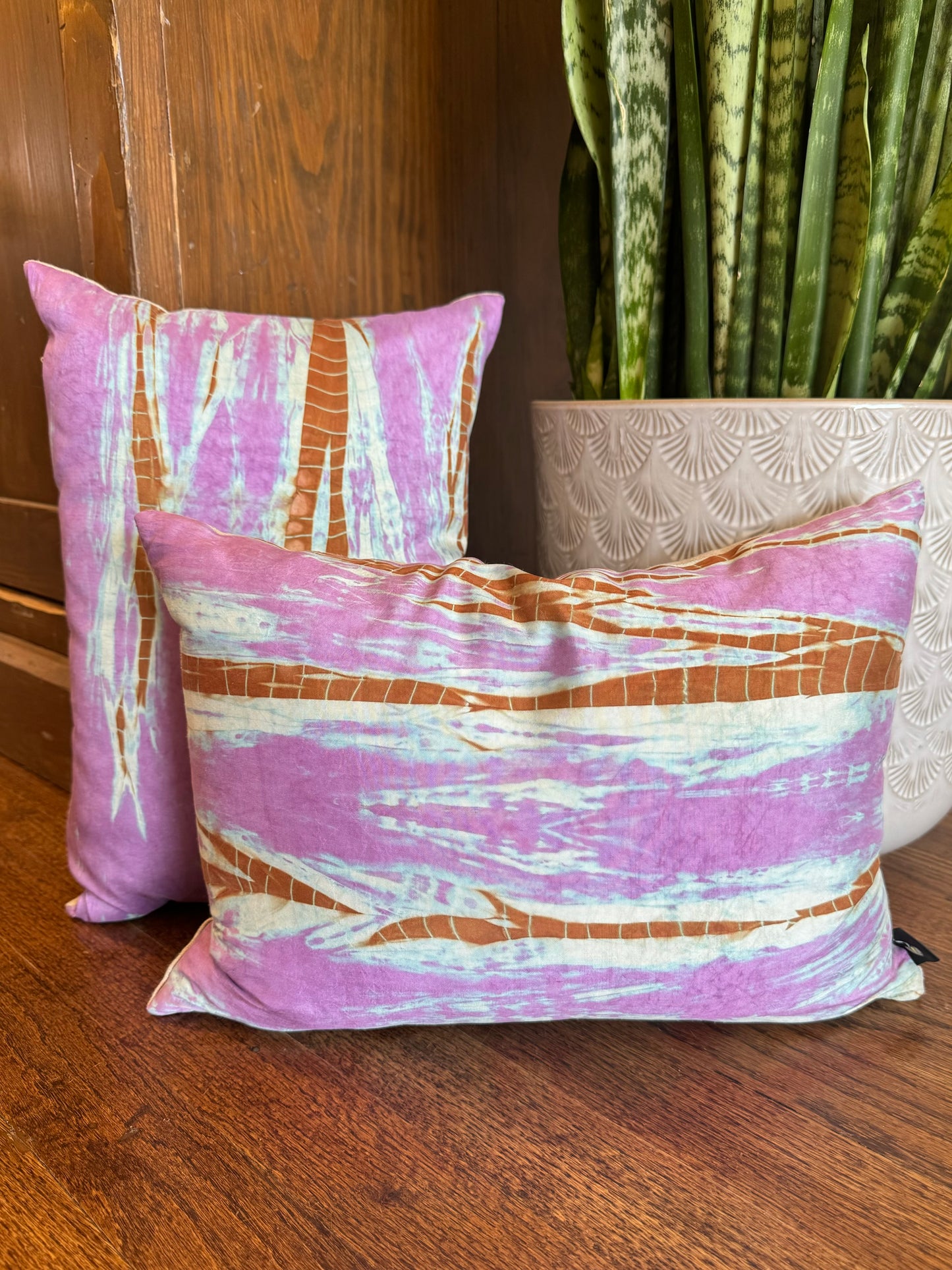 Hand Dyed Silk Pillow - Lilac and Gold