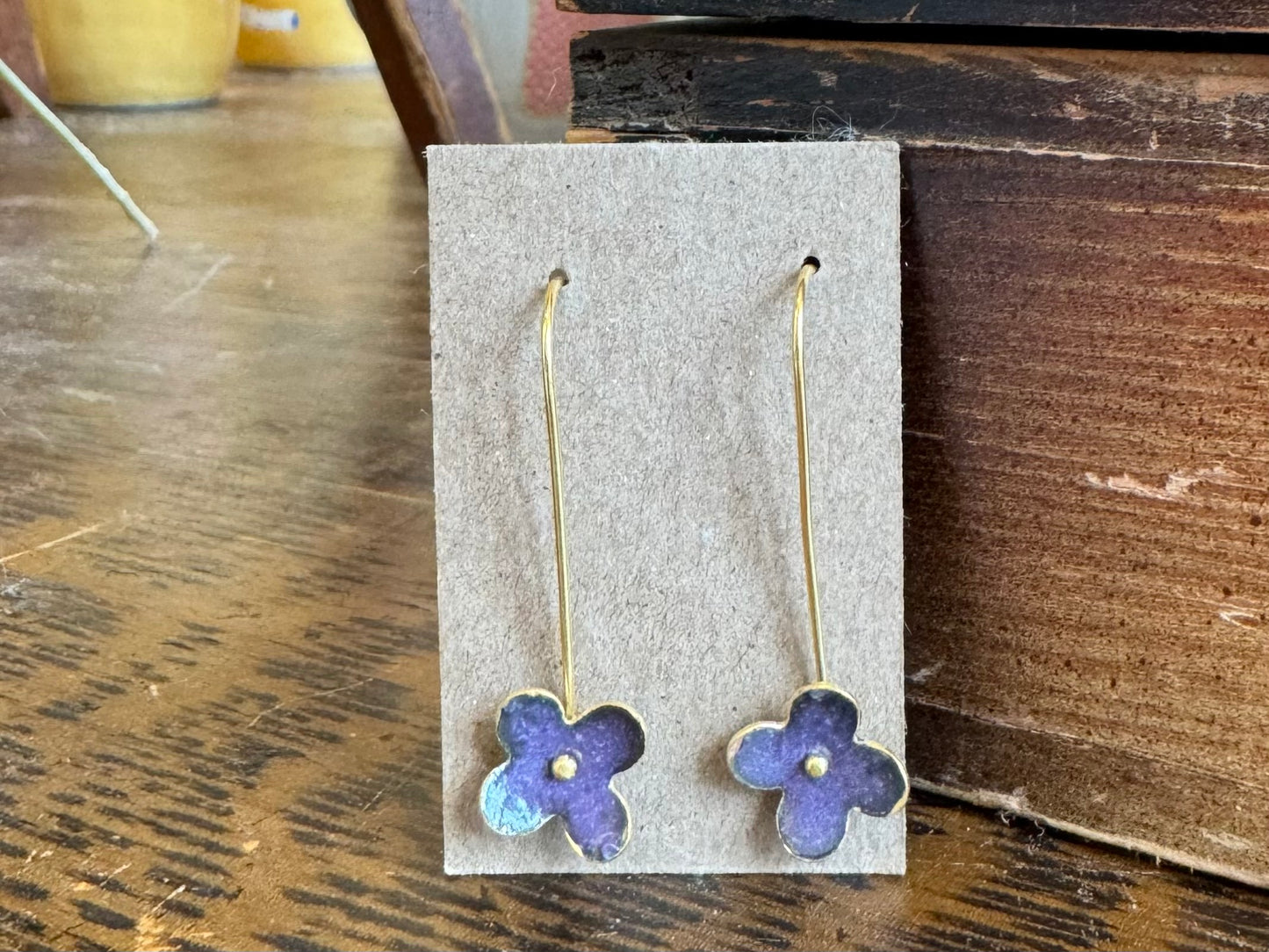 Small Enamel Flower Earrings - Orchid