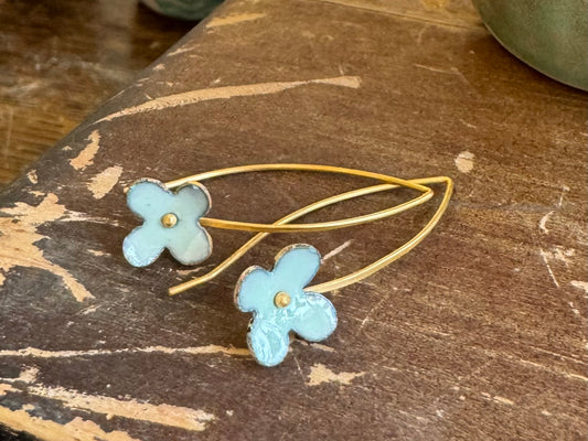 Small Enamel Flower Earrings - Powder Blue