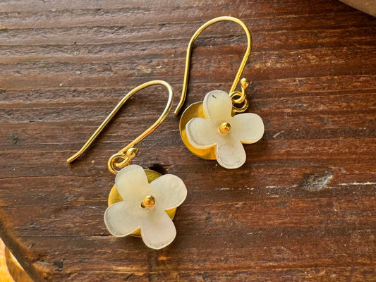 Mother of Pearl Flower Earrings- Small Drop