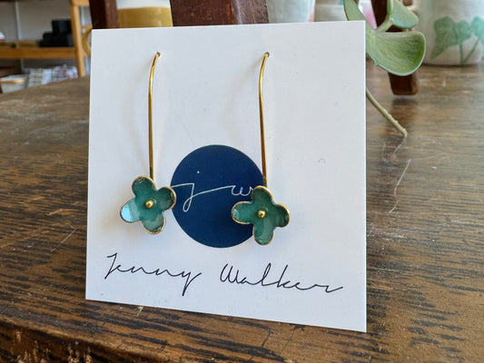 Small Enamel Flower Earrings - Jade