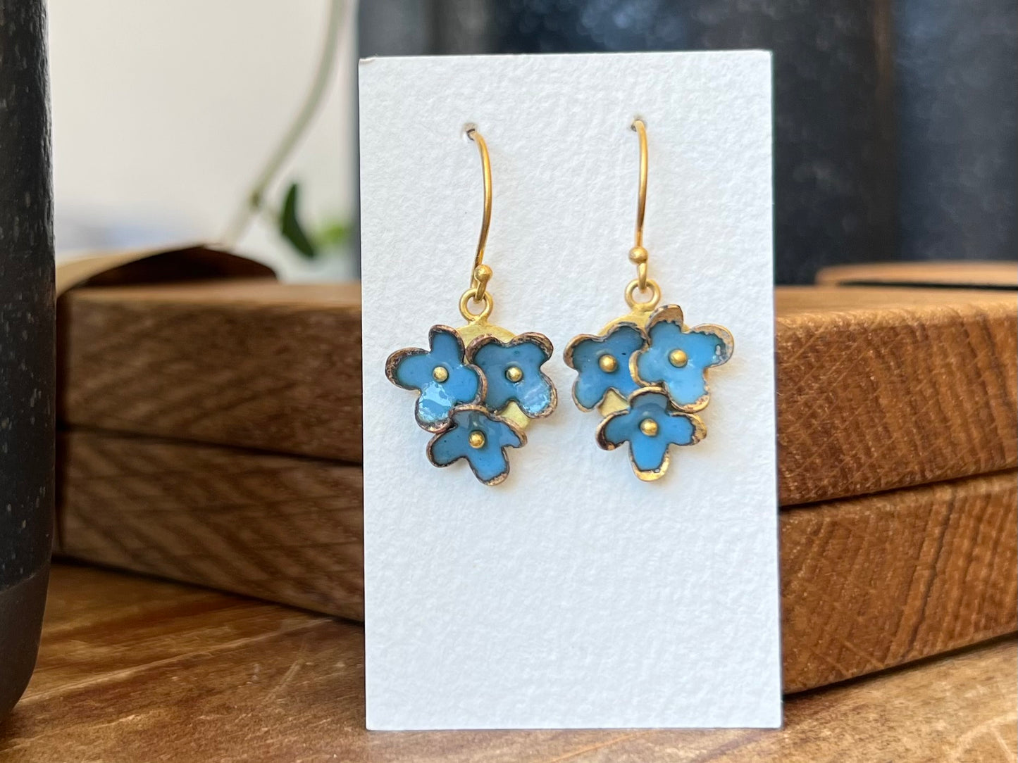 Triple Flower Earrings - Blue