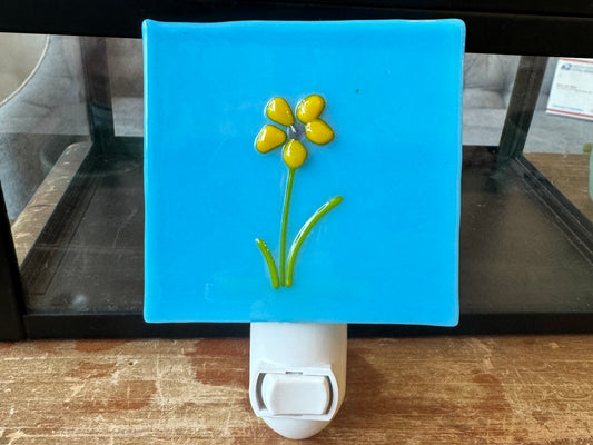 Fused Glass Nightlight- Blue with Yellow Flower