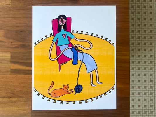 "Sittin' and Knittin' with a Kitten" - Print