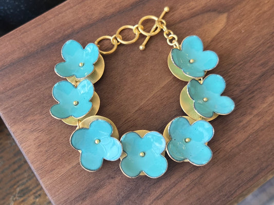 Enamel Flower Bracelet - Turquoise
