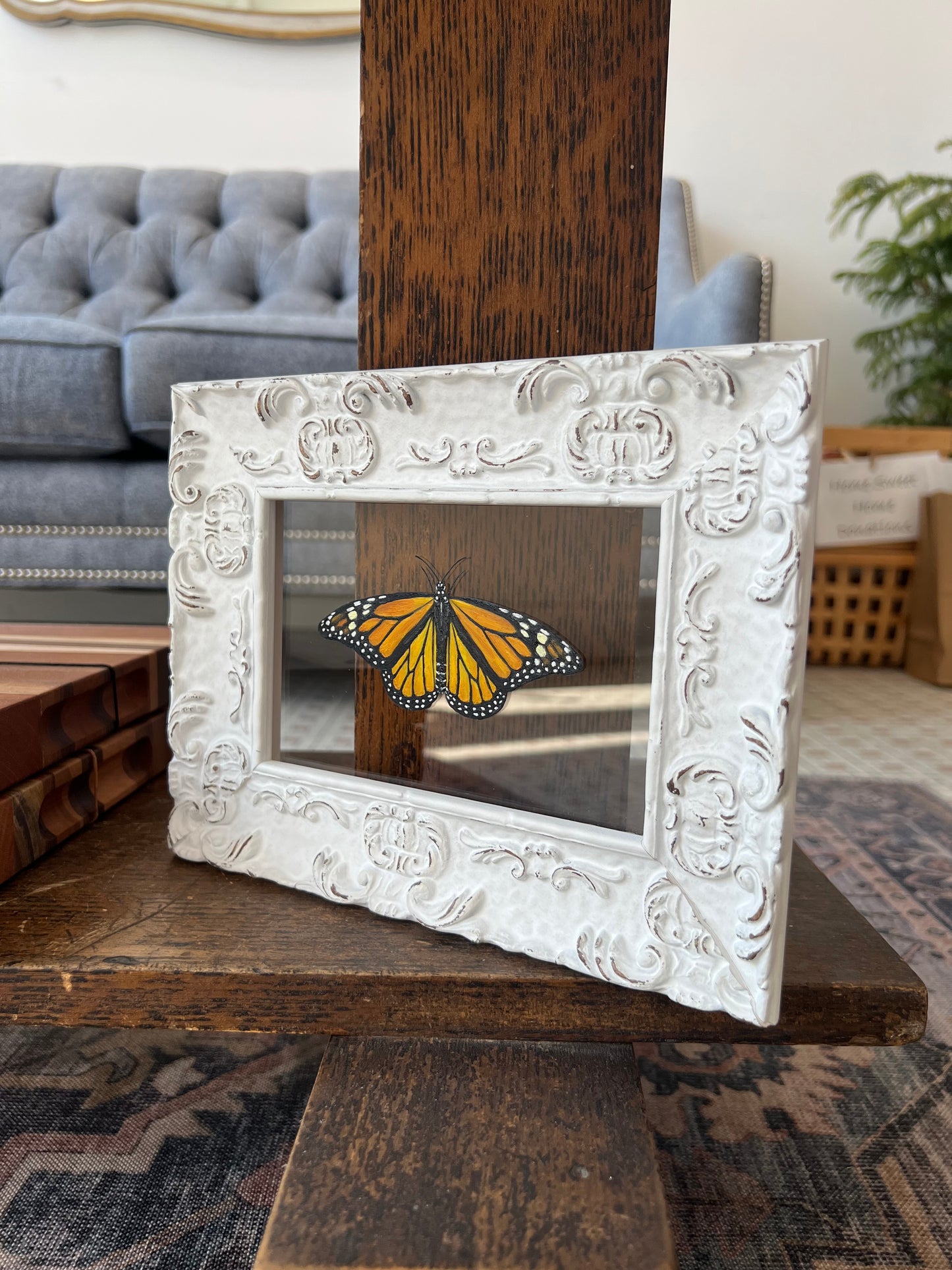 Monarch Painting - White Frame