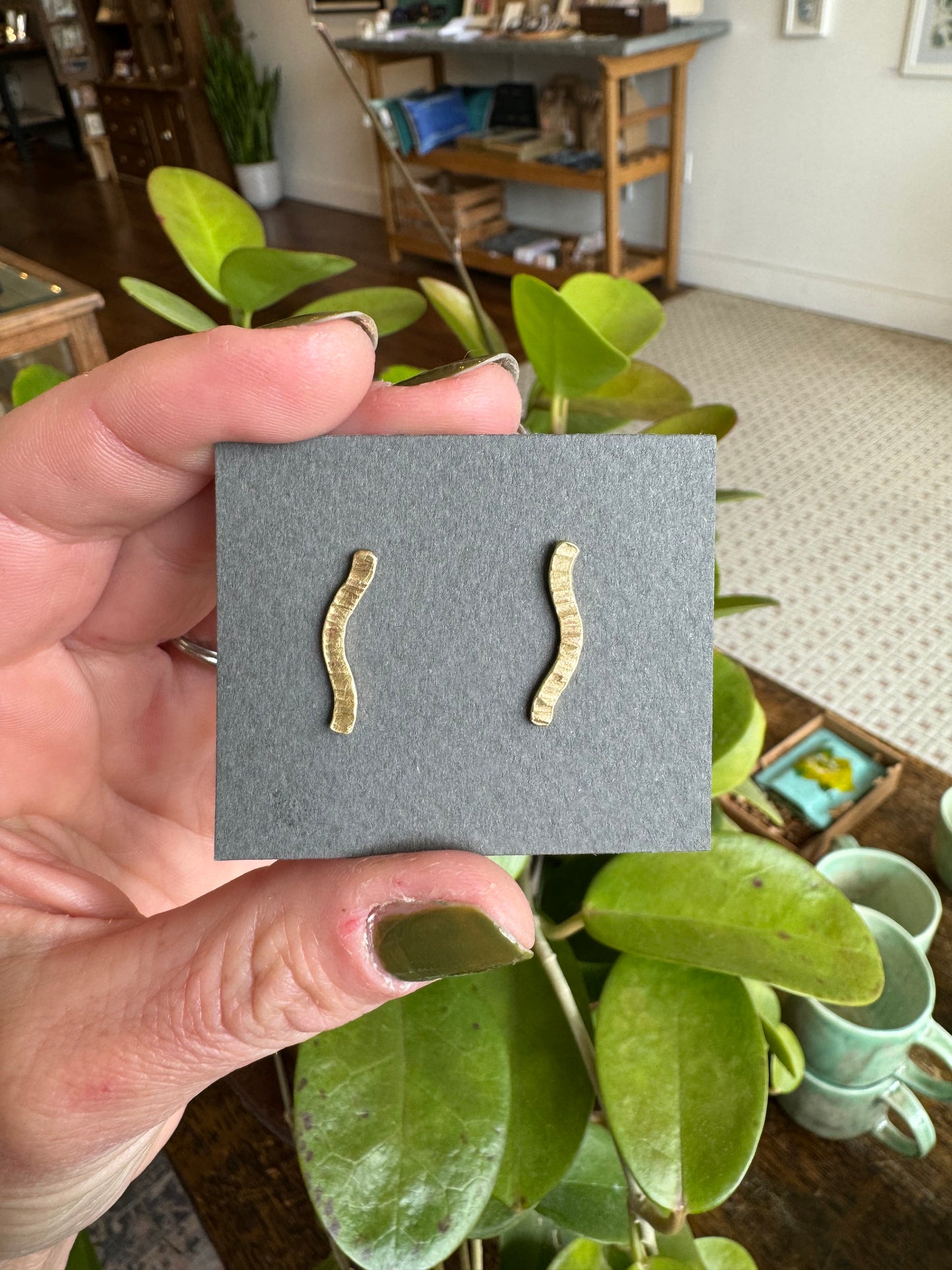 Brass Squiggle Post Earrings