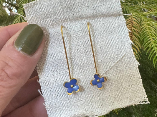 Enamel Flower Earrings - XS Cobalt
