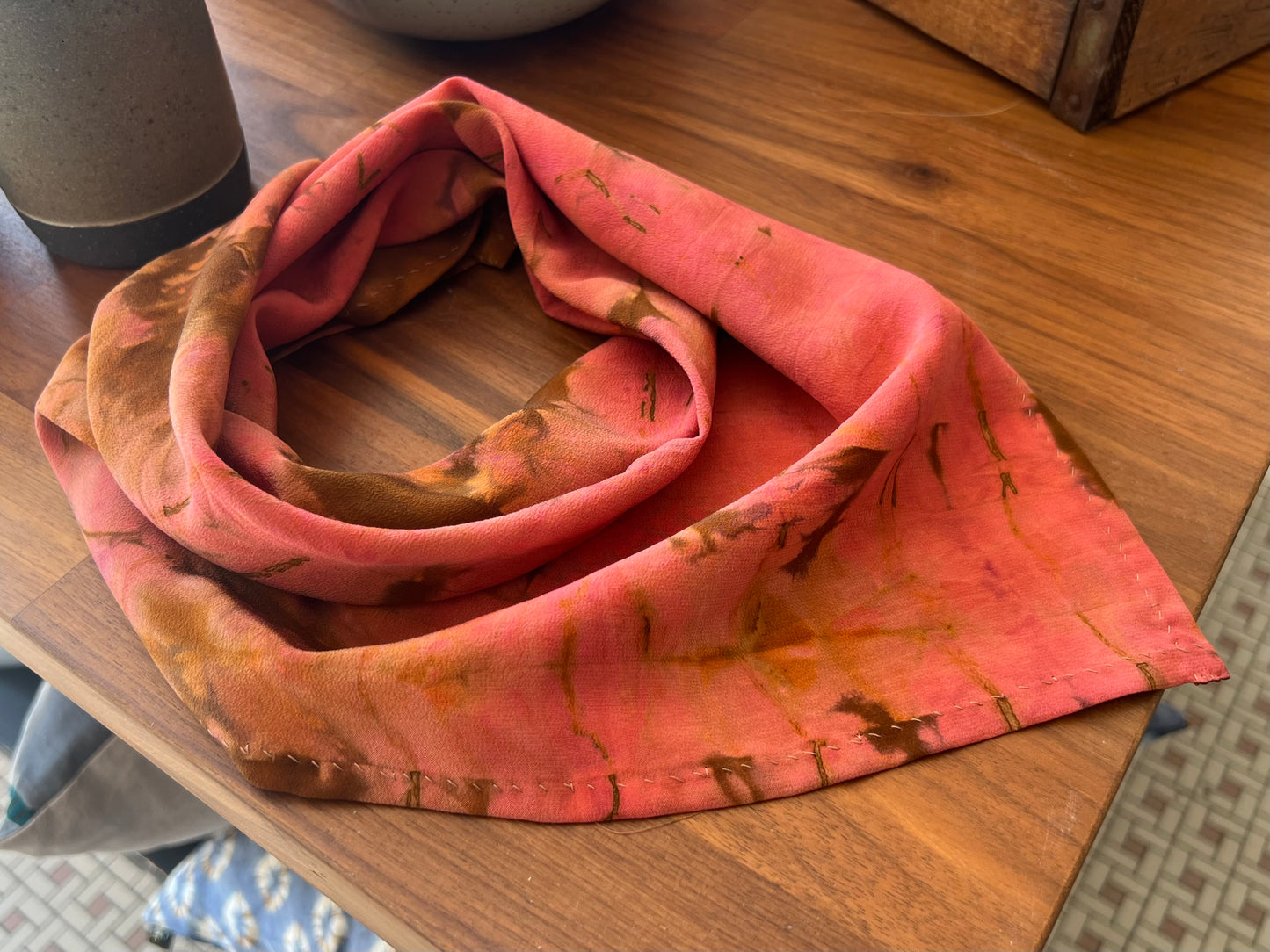 Silk Scarf - Pink and Bronze