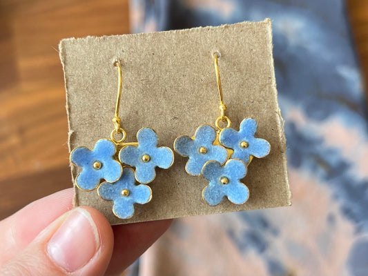Triple Flower Earrings - Powder Blue