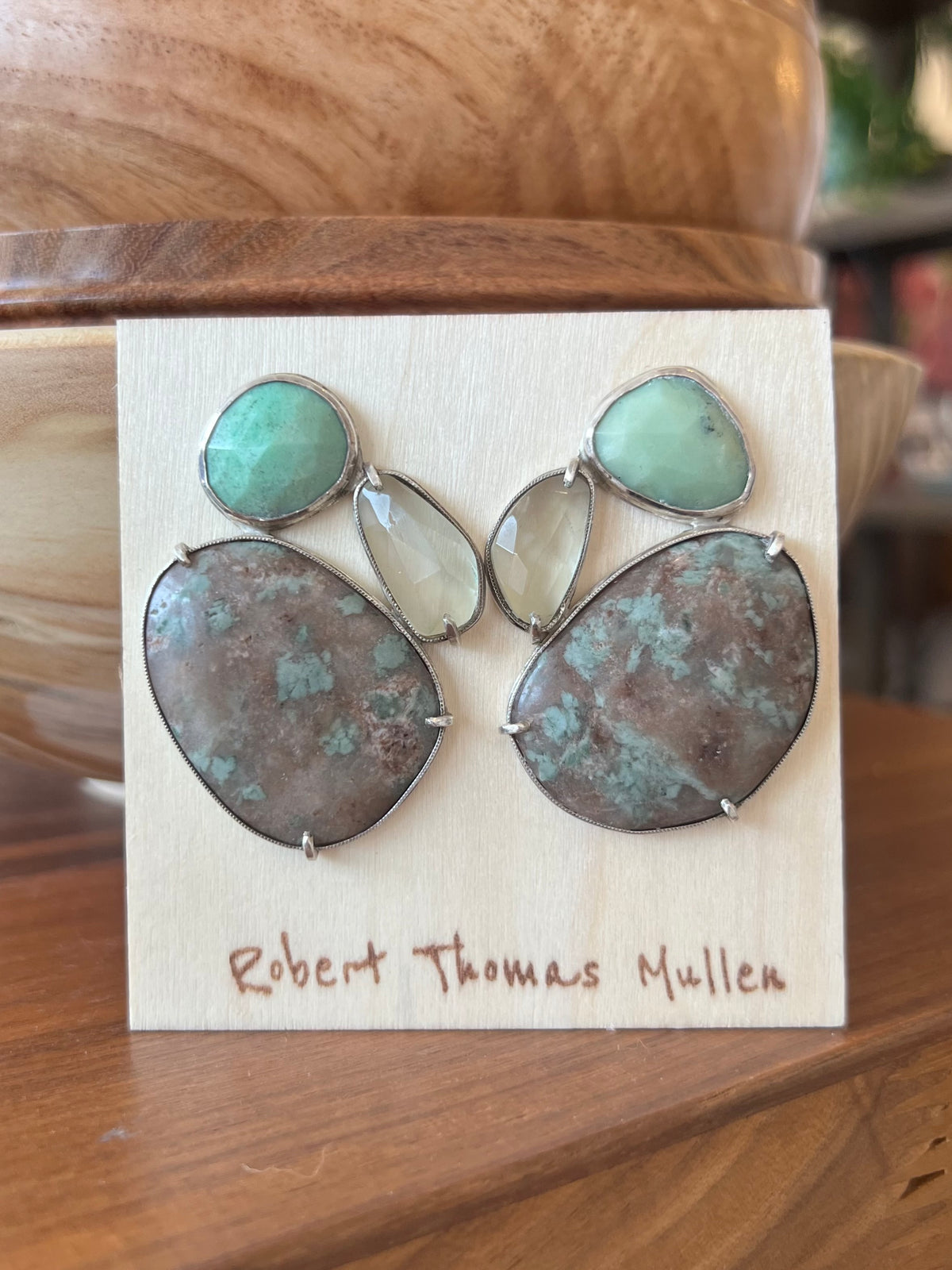 Pistachio Jasper, Chrysoprase, Green Amethyst and Silver Earrings