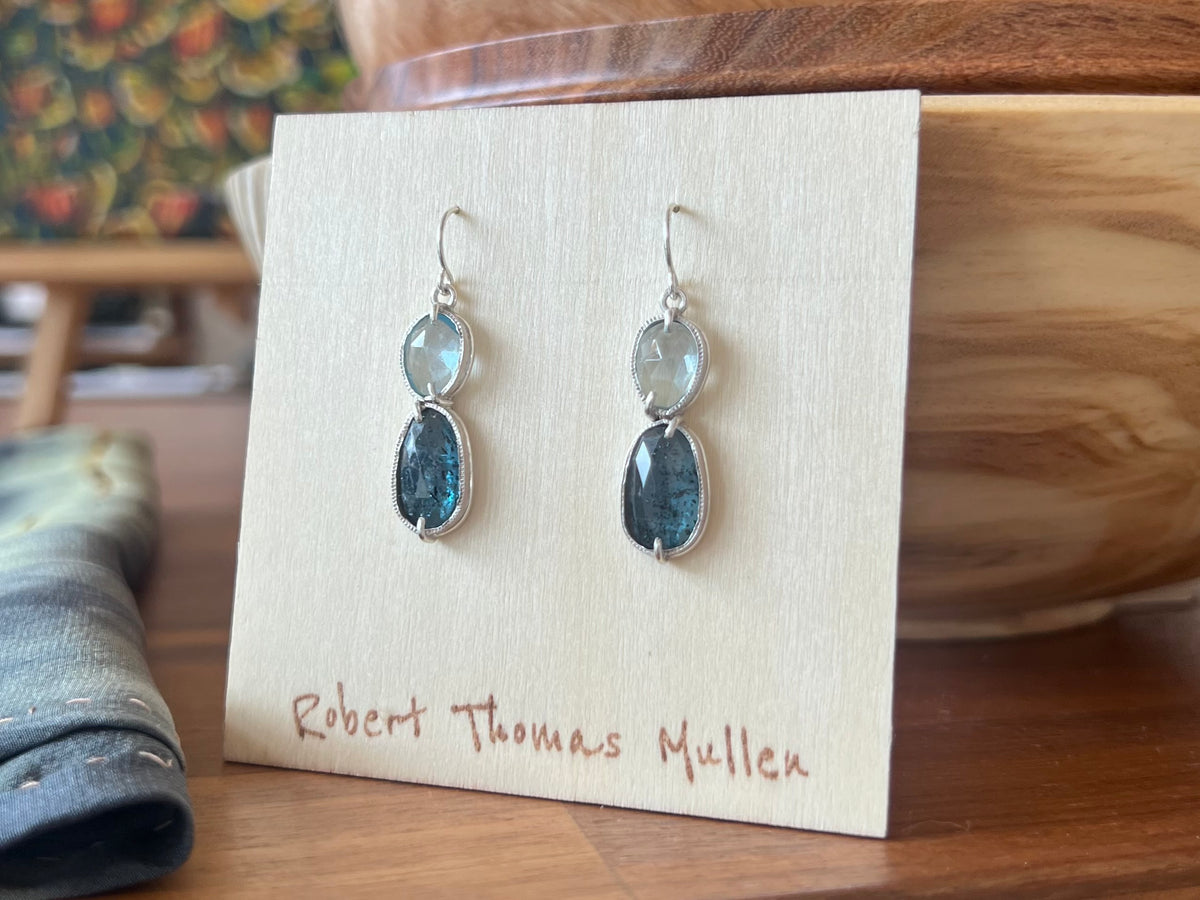 Blue Topaz, Kyanite, and Silver Earrings