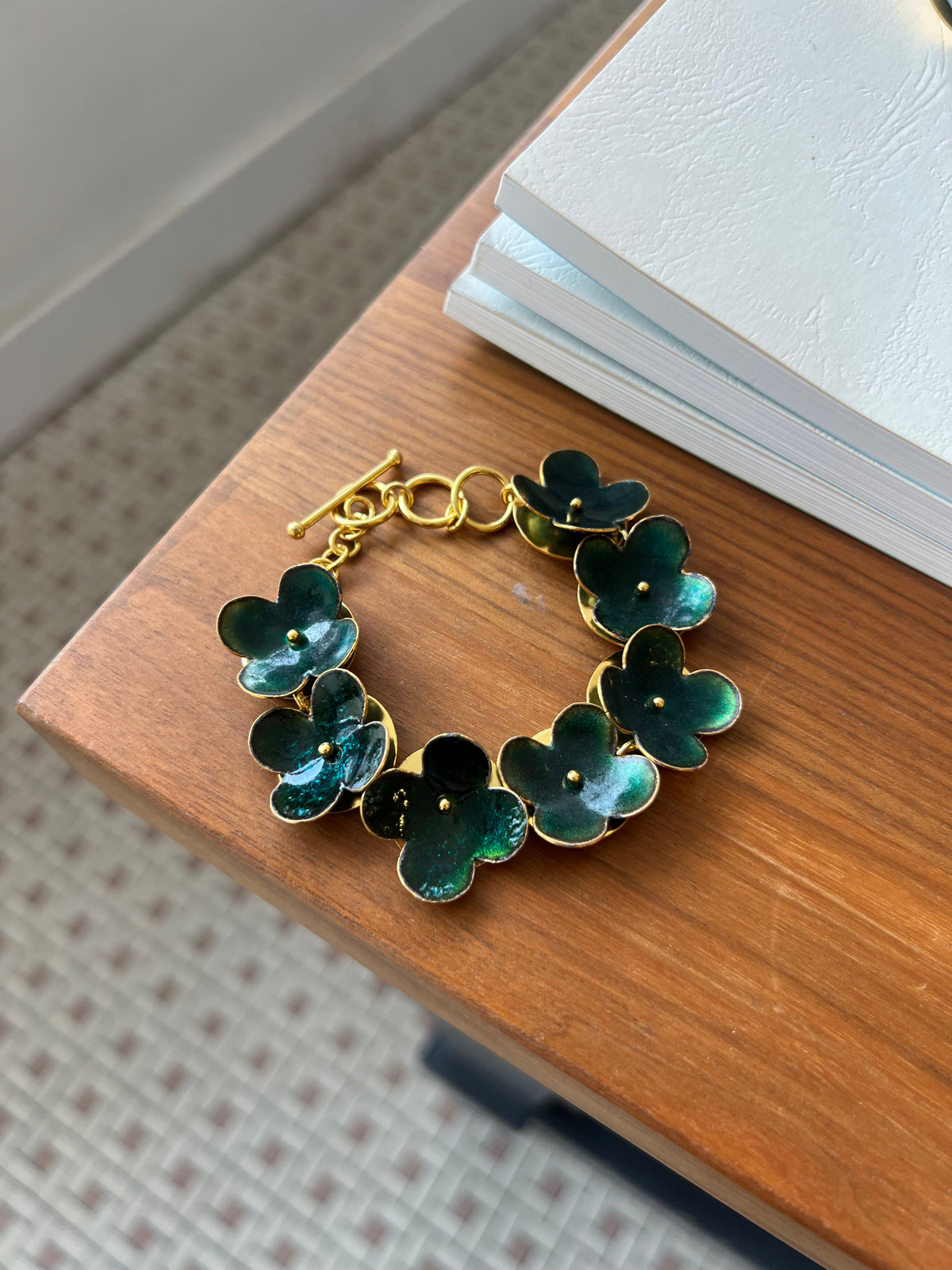Enamel Flower Bracelet - Emerald