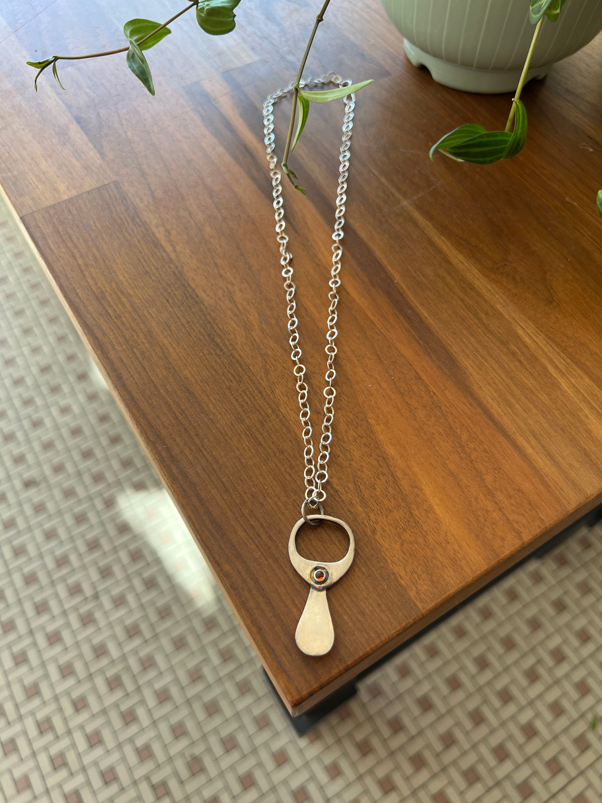 Sterling and Garnet Pop Top Necklace