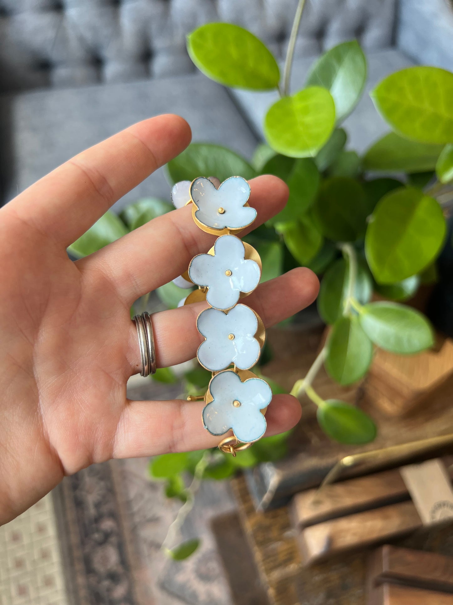 Enamel Flower Bracelet - White