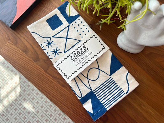 Tea Towel - Blue Symbols