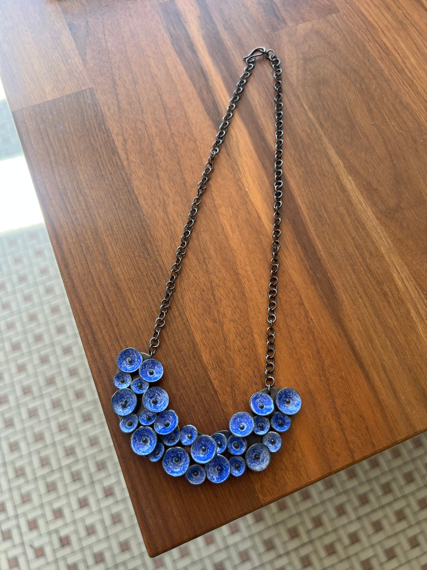 Enamel Circle Necklace - Oxidized