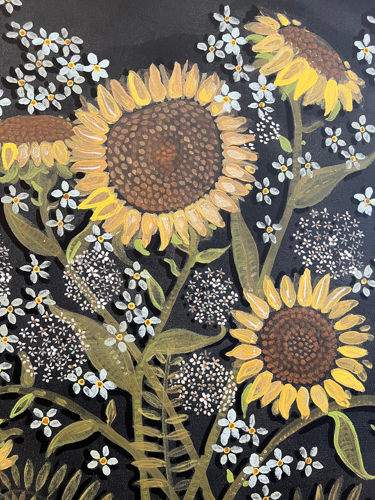 "Sunflowers and Fern Leaves- Original Work