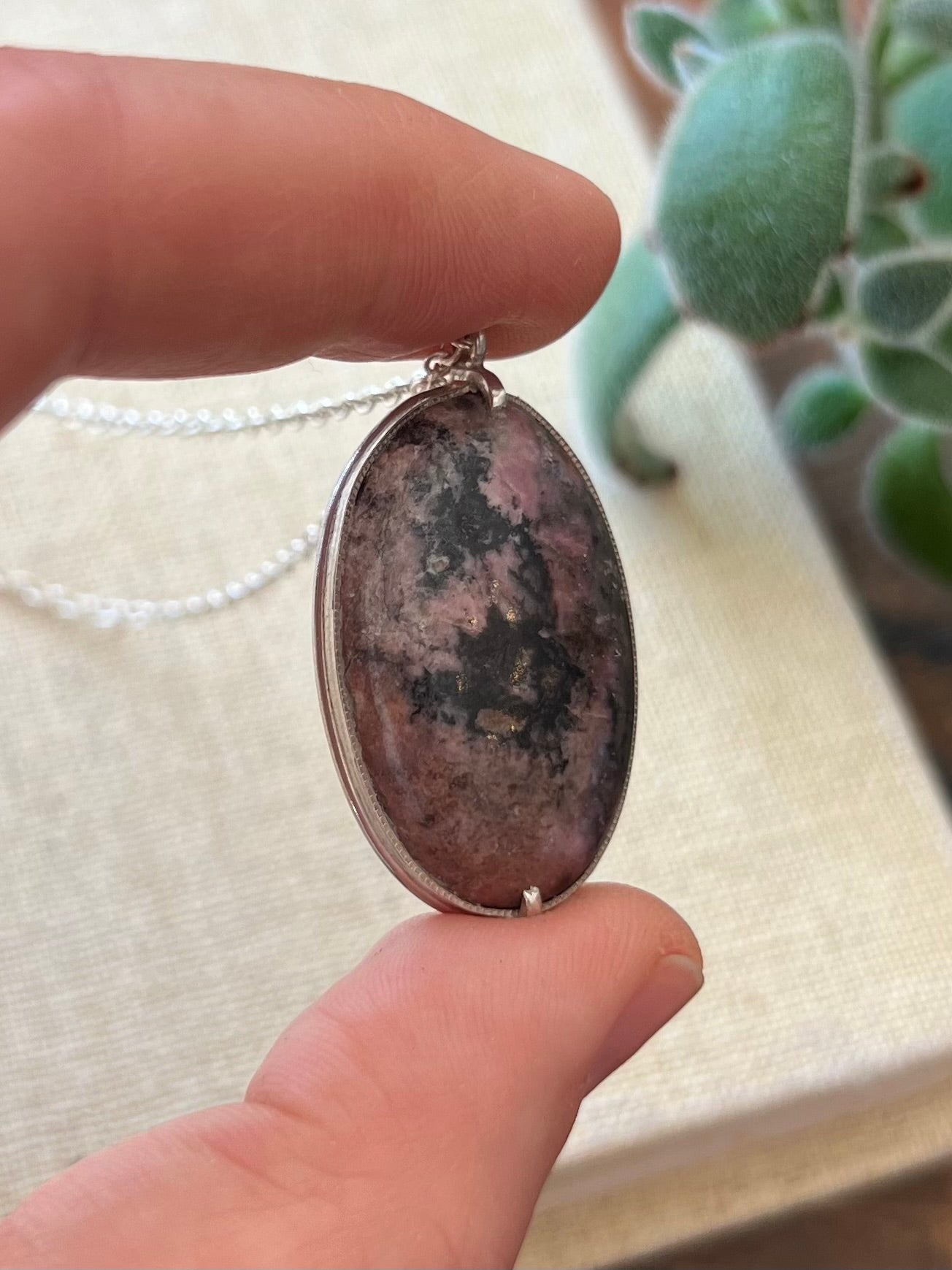 Rhodochrosite and Silver Necklace