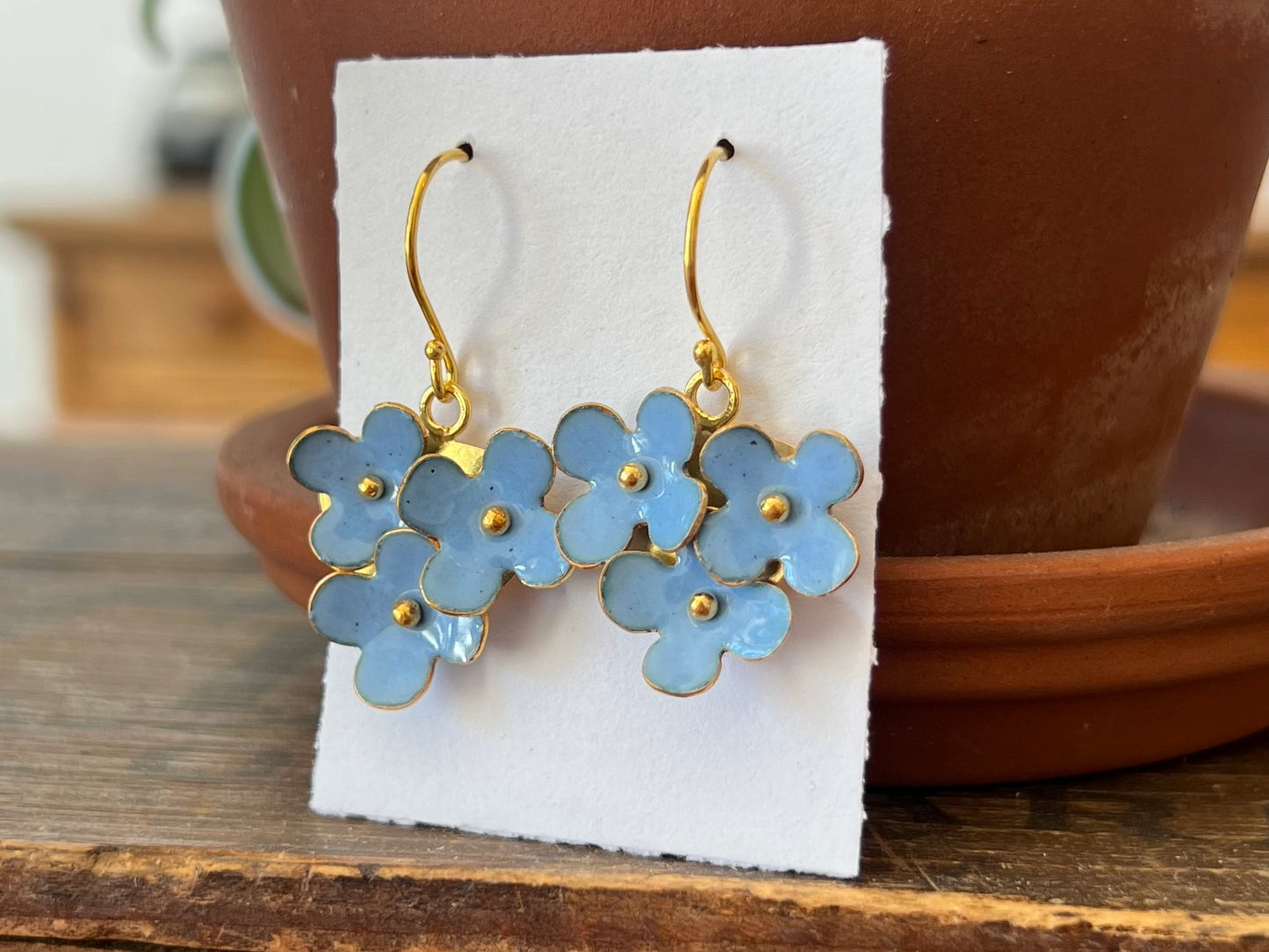 Triple Flower Earrings - Denim