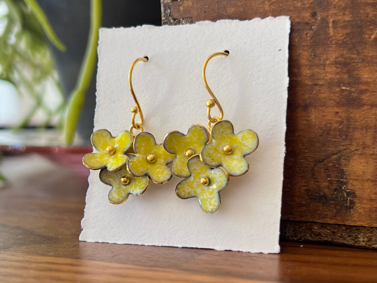 Triple Flower Earrings - Yellow