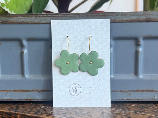 Enamel Flower Earrings - Large Spring Green