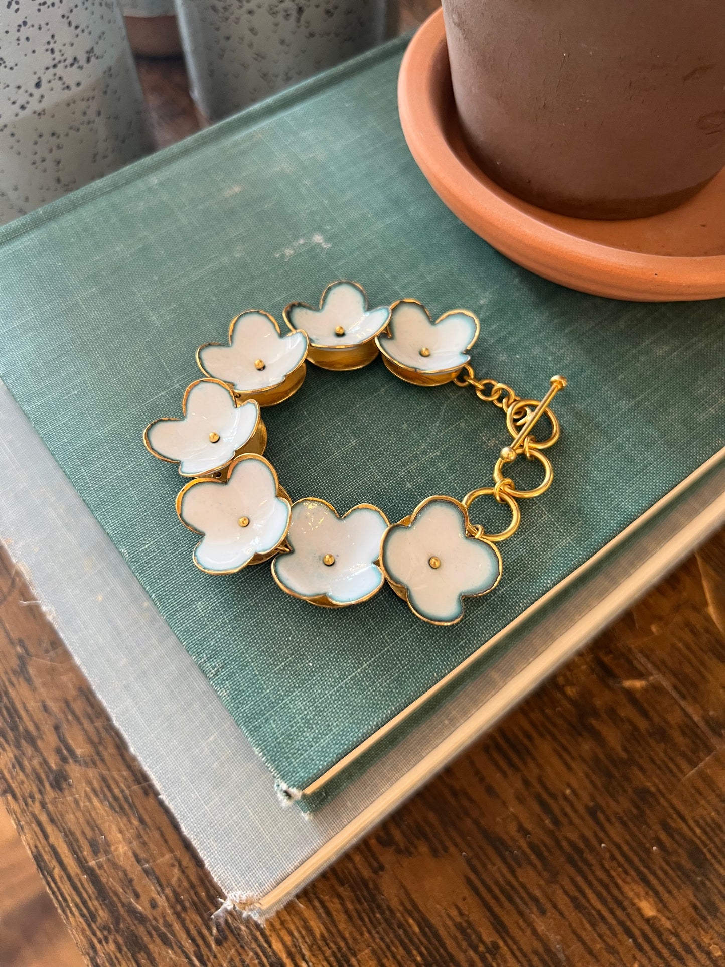 Enamel Flower Bracelet - White