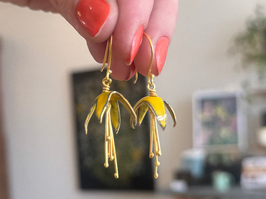 Fuchsia Flower Earrings - Small Yellow