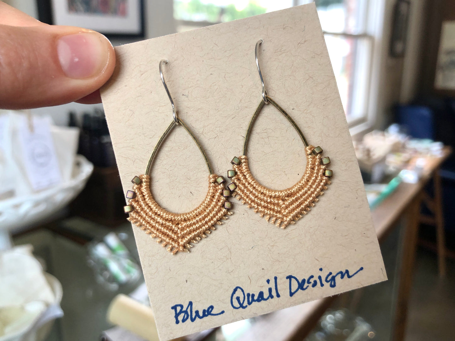 Toffee Teardrop Macrame Earrings