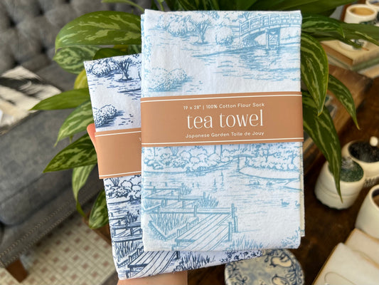 Japanese Garden Toile Tea Towel - Sky
