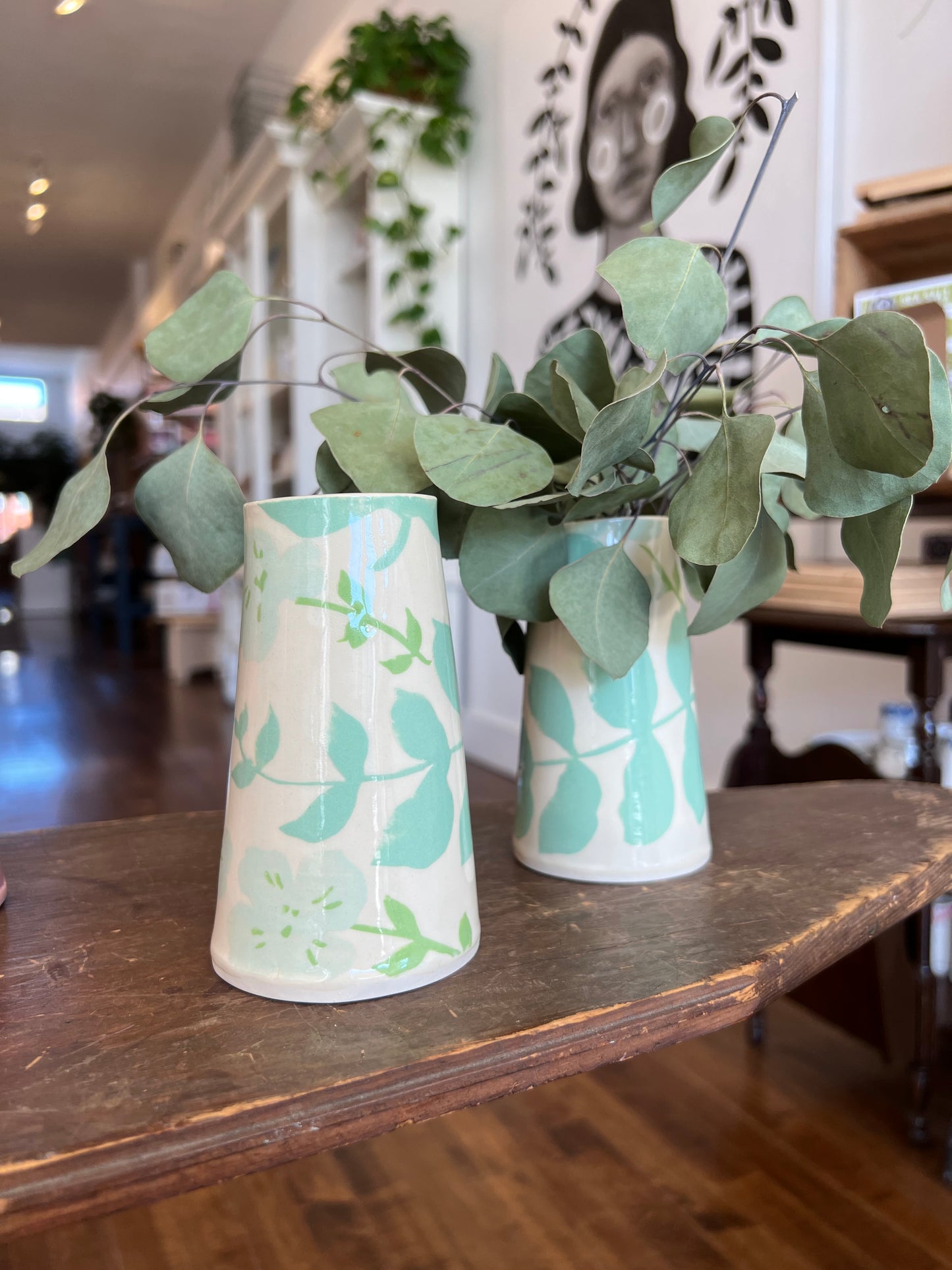 Green and White Fern Vase